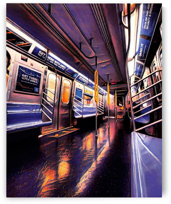 NYC Blue Subway Seats No Passengers by BroadMark Photography