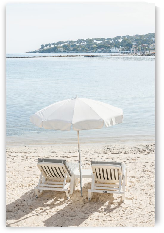 White Beach Umbrella Print French Riviera Print Fine Art Beach Photography Antibes France Cote Dazur Provence Print Sun Lounger Beach Art by Radu Bercan