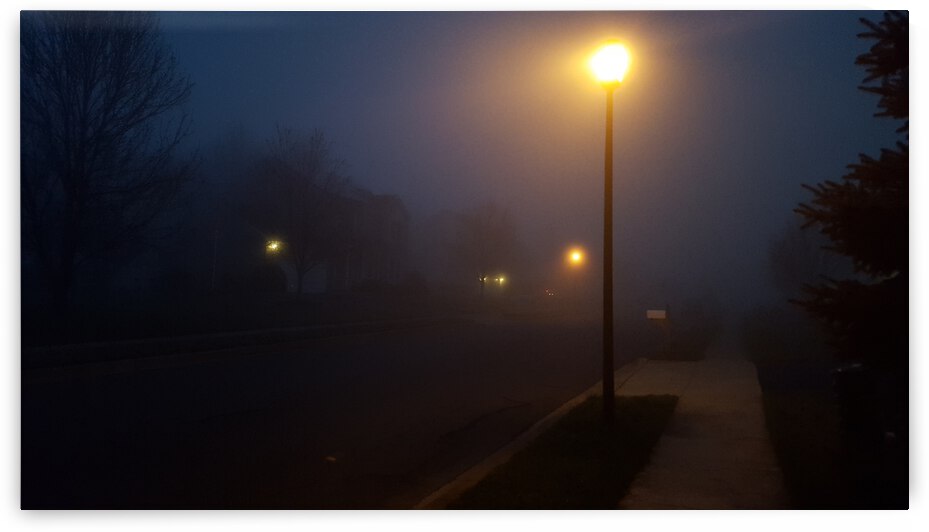 Street in Fog by Light Through Glass