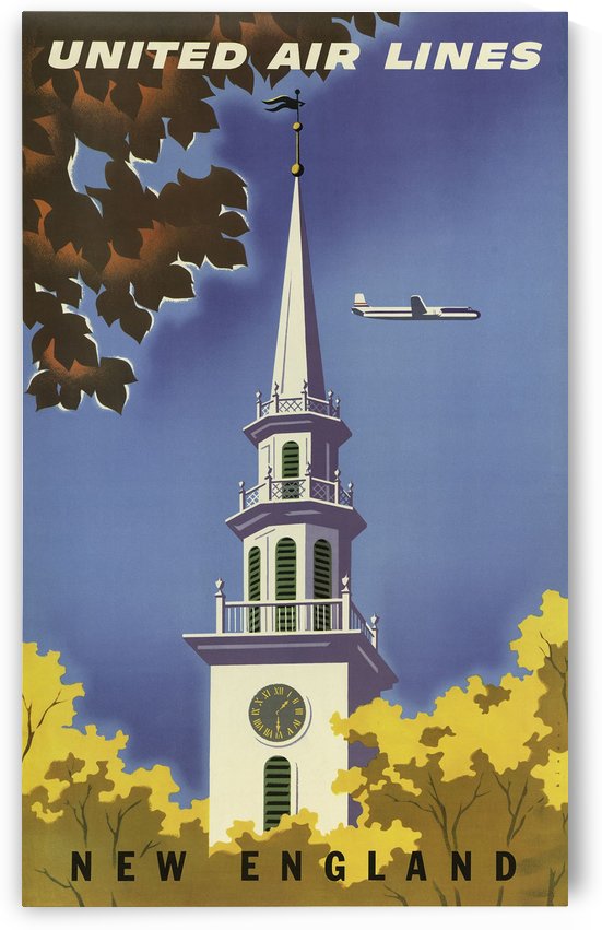 United Airlines New England Vintage Travel Poster by VINTAGE POSTER