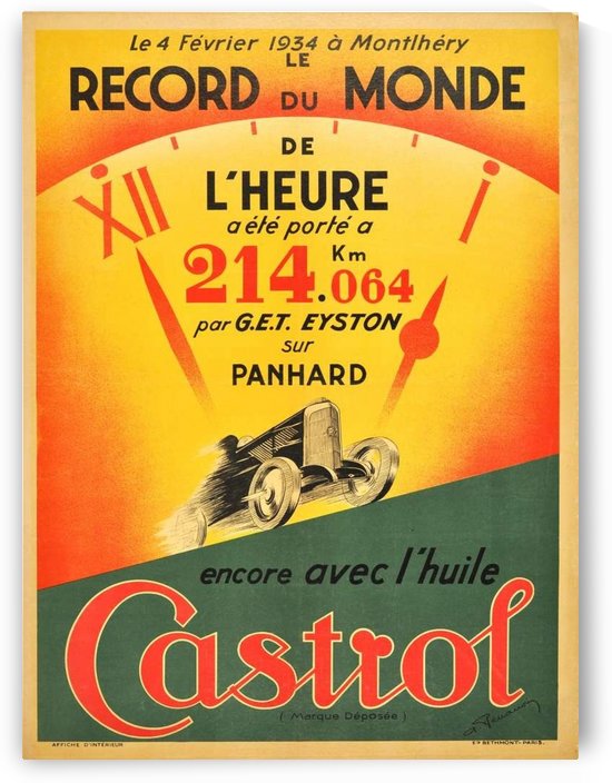 Original Art Deco Castrol world record racing car poster by VINTAGE POSTER