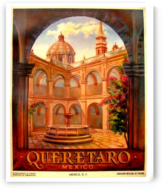 1950 original vintage art deco Queretaro Mexico travel poster by VINTAGE POSTER