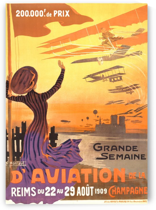 Reims France Aviation Poster Week August 22-29, 1909 by VINTAGE POSTER