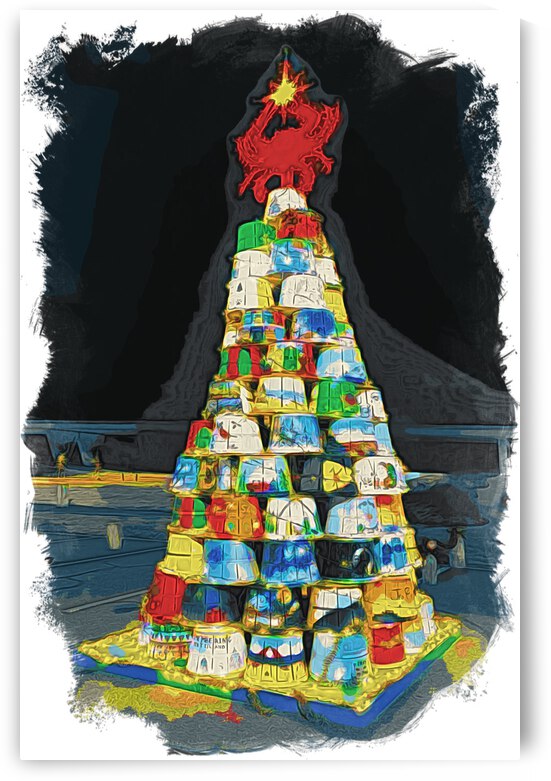 Crab Basket Christmas Tree Lights in Watercolor by Bill Swartwout Photography