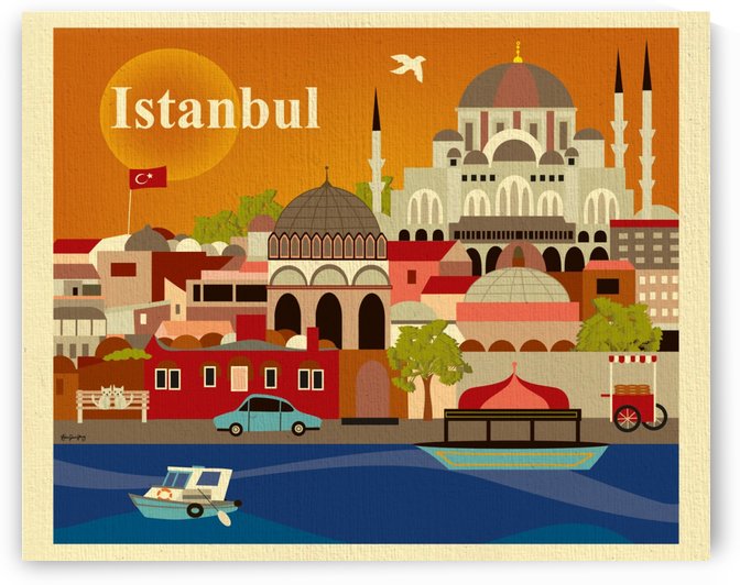 Istanbul Skyline Turkish Art Print by VINTAGE POSTER
