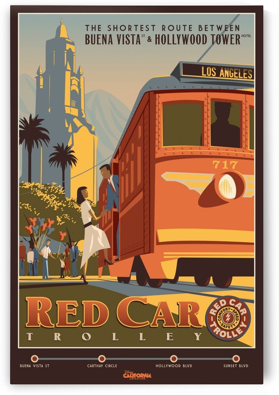 Red Car Trolley by VINTAGE POSTER