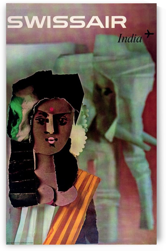 Swiss Air India Travel Art Poster by VINTAGE POSTER