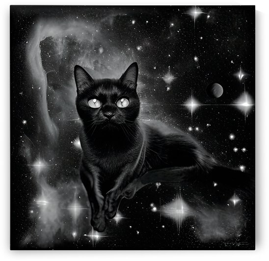 Black Cat Among the Stars in Monochrome by Bill Swartwout Photography