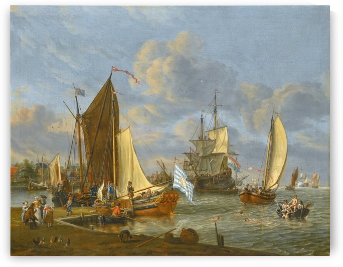 A Dutch harbour scene by Abraham Storck