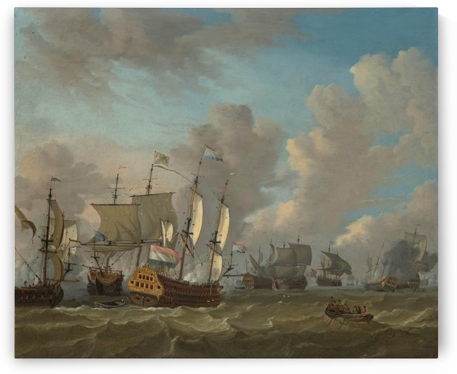 Dutch ships in a naval skirmish by Abraham Storck