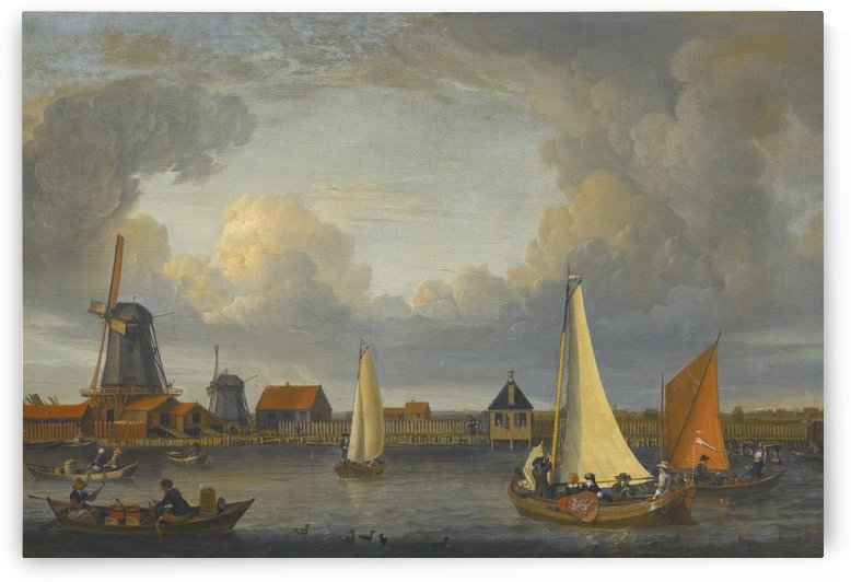 A river landscape with fishermen in rowing boats by Abraham Storck