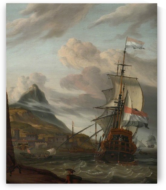 A Dutch ship entering a Mediterranean port by Abraham Storck