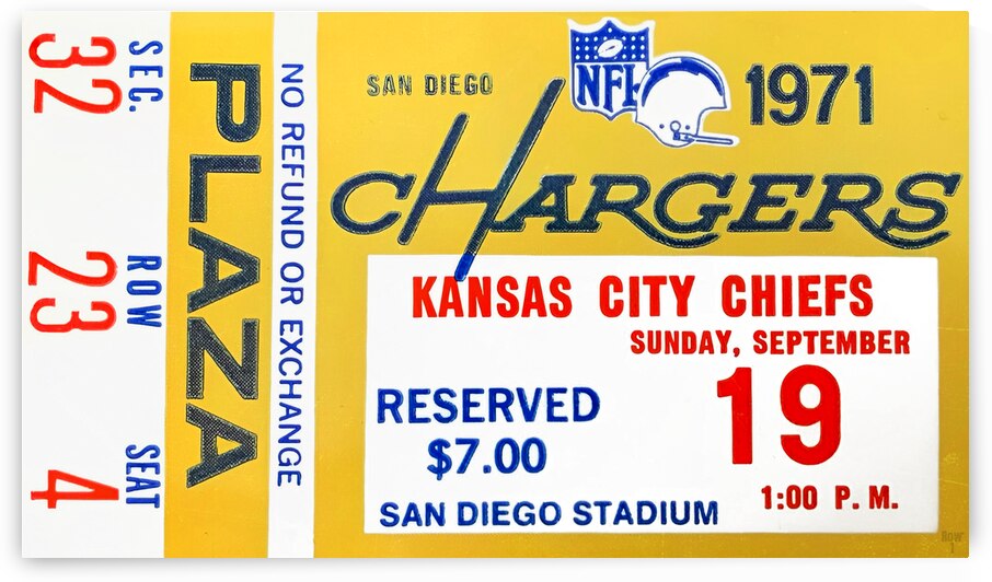1971 San Diego Chargers Ticket Stub Poster by Row One Brand