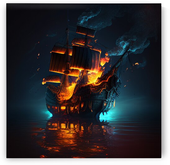 mohitswami7878 a burning pirate ship in the sea n by Mohit Swami
