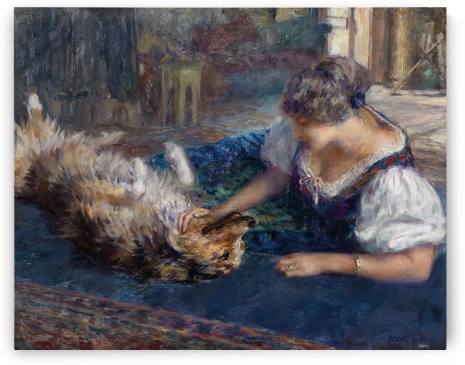 Petting the dog by Ferdinand Max Bredt