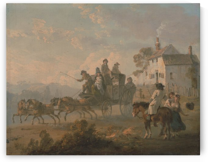 A stage coach on a country road by Julius Caesar Ibbetson