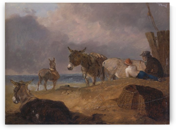 Donkeys and Figures on a Beach by Julius Caesar Ibbetson