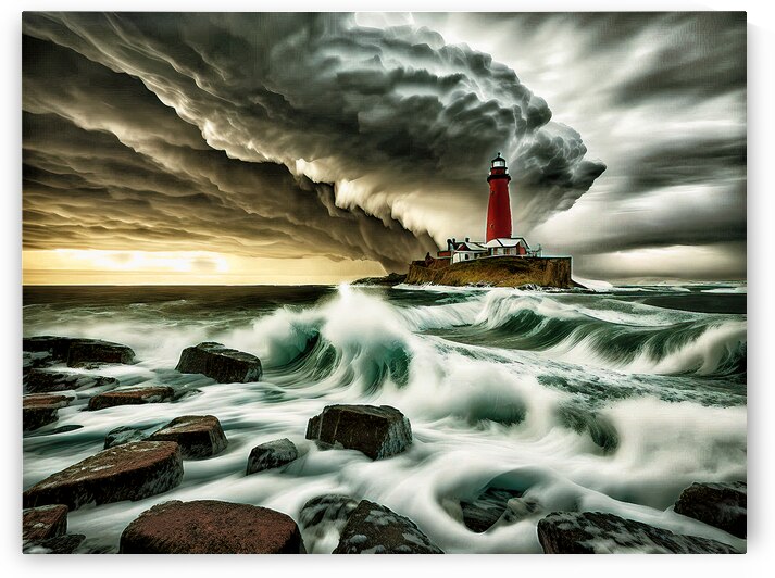 Lighthouse in a Storm AI Creation in Black Gold by Bill Swartwout Photography