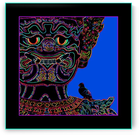 A YAK TEMPLE GUARD WITH A BIRD ON HIS SHOULDER - THAILAND 02 by LES MAYERS 