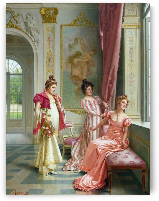 Three ladies gazing at the window by Frederic Soulacroix