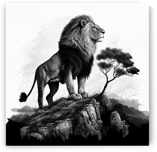 Lion wall art black and white by Goldfishwallart