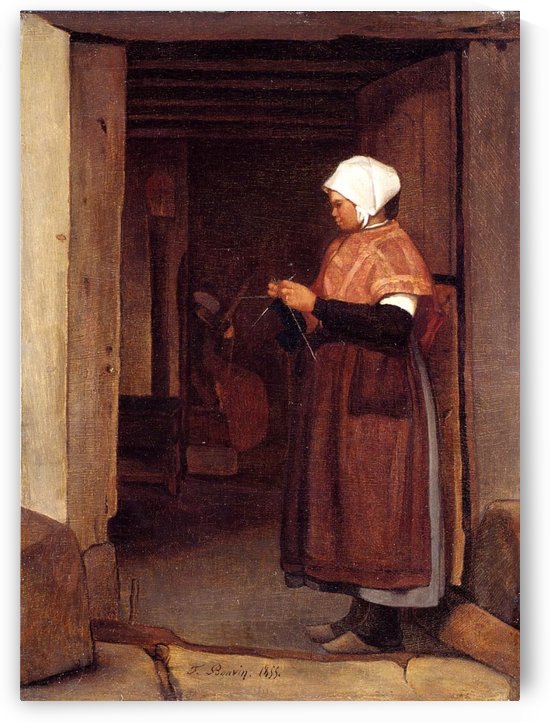 Peasant knitting by Francois Bonvin