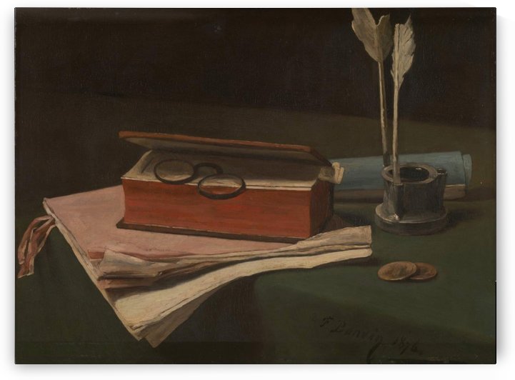 Still Life with Book, Papers and Inkwell by Francois Bonvin