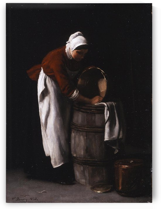 A woman cleaning a barrel by Francois Bonvin