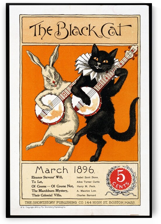 The Black cat and the white rabbit vintage poster  by Goldfishwallart
