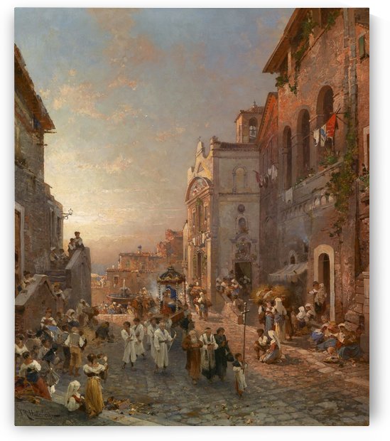 People in the market streets by Franz Richard Unterberger