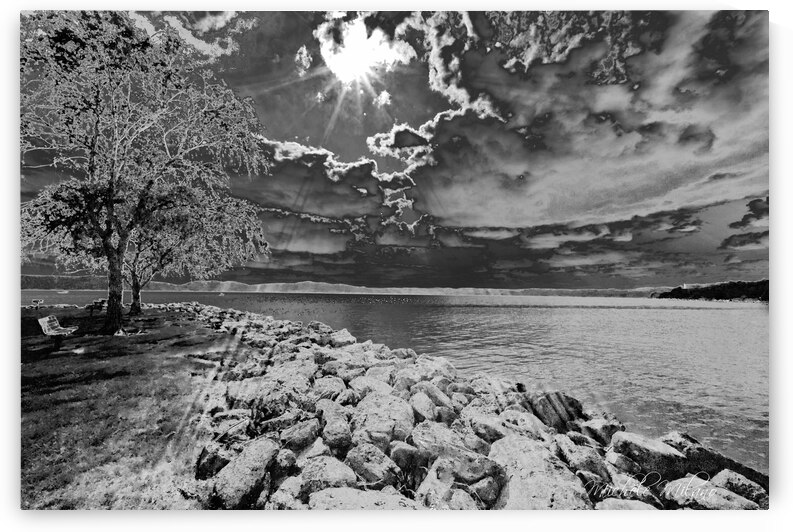Croton-on-Hudson Waterfront B & W Enhanced River View by Michele Milano Arts