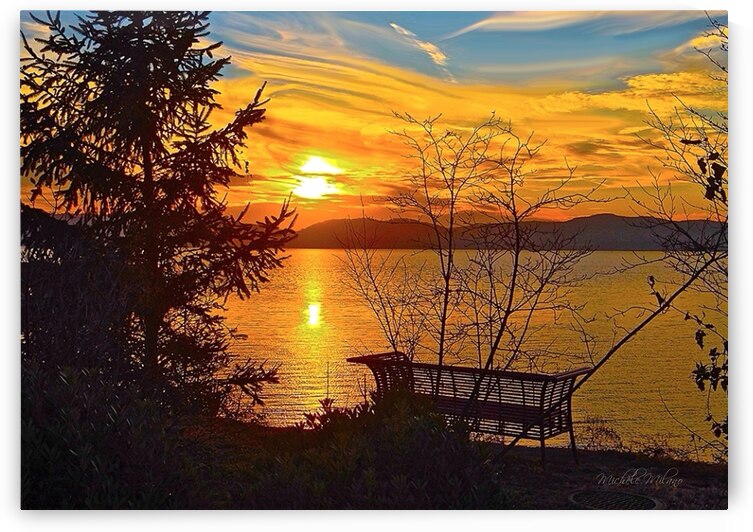 Lonely Bench at Croton Sunset by Michele Milano Arts
