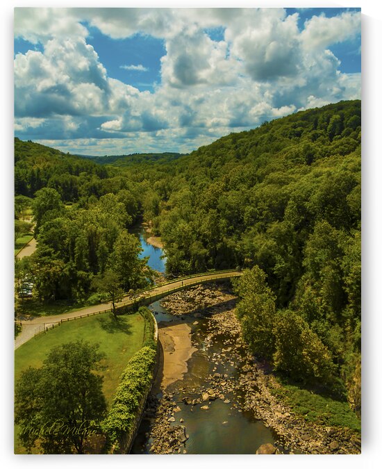 Croton Dam Top View with Huge Fluffy Clouds  by Michele Milano Arts