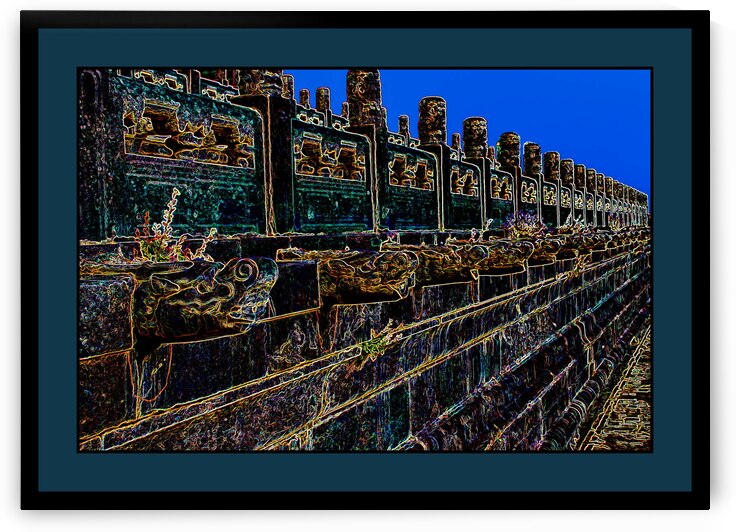 A WALL WITH DRAGON GARGOYLE SPIGITS IN THE FORBIDDEN CITY  by LES MAYERS 