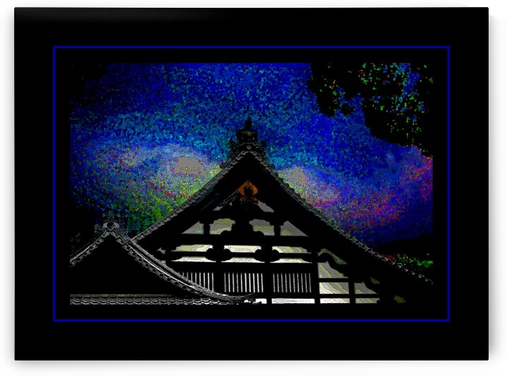 A JAPANESE ROOF TOP AT NIGHT by LES MAYERS 