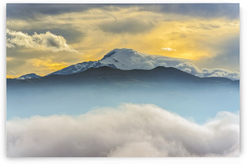 Cloud bank and sunrise on the Cayambe volcano by Henri Leduc