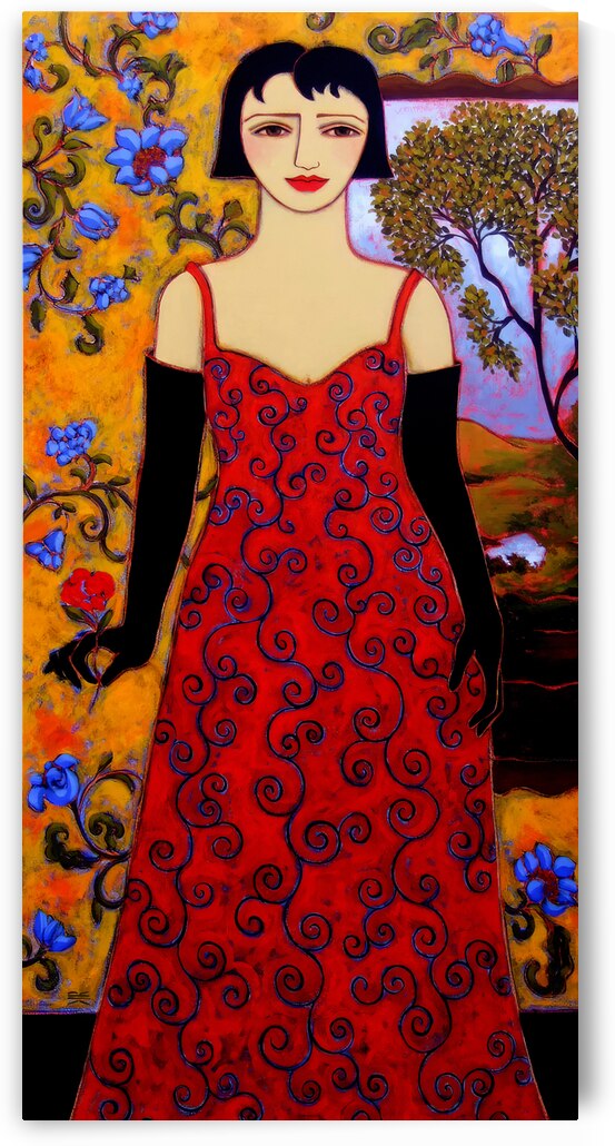 Woman With Landscape and Rose by Karen Rieger