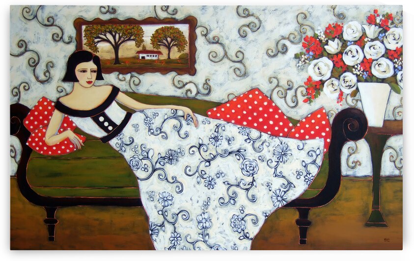 Reclining Woman With Ivory Roses by Karen Rieger