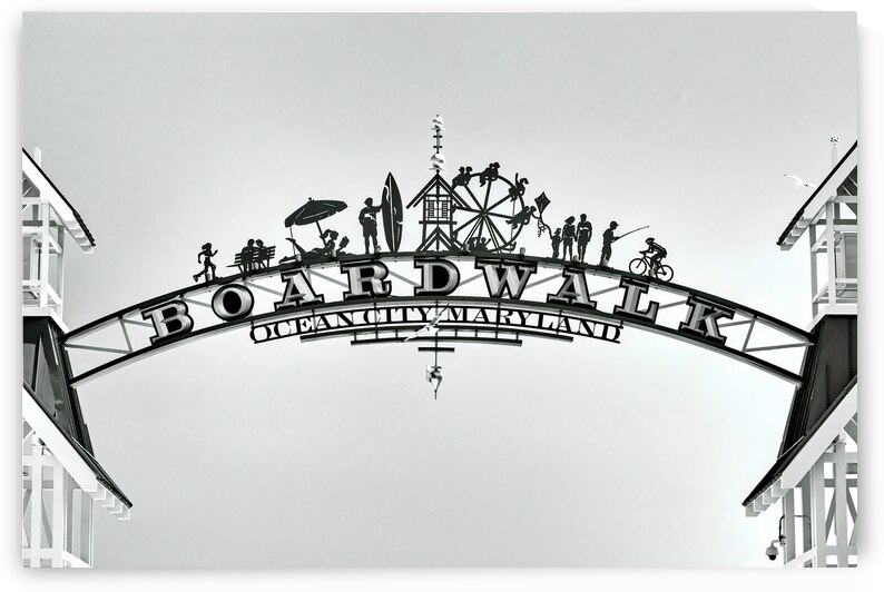 Ocean City Boardwalk Arch in Black and White by Bill Swartwout Photography