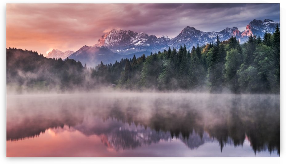 Sunrise at a Lake with Alps in the Background by Andreas Wonisch