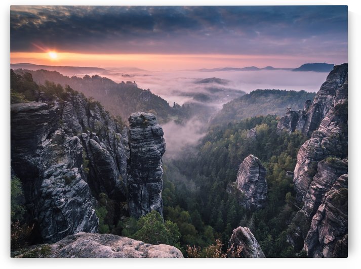 Sunrise on the Rocks of the Saxon Switzerland by Andreas Wonisch
