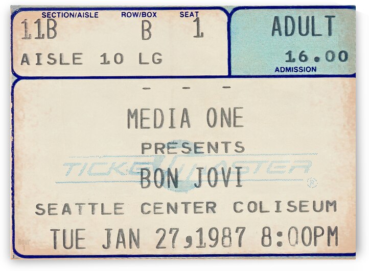 1987 Bon Jovi Concert Ticket Art by Row One Brand