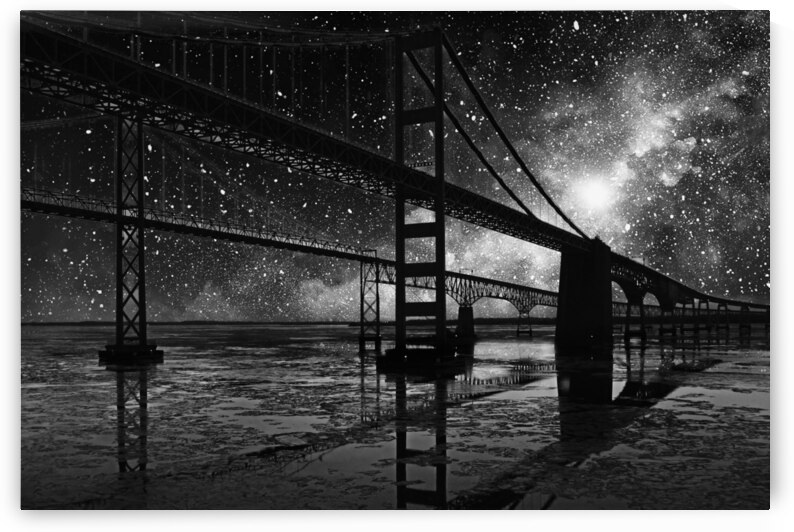 Bay Bridge with a Composite Night Sky Monochrome by Bill Swartwout Photography