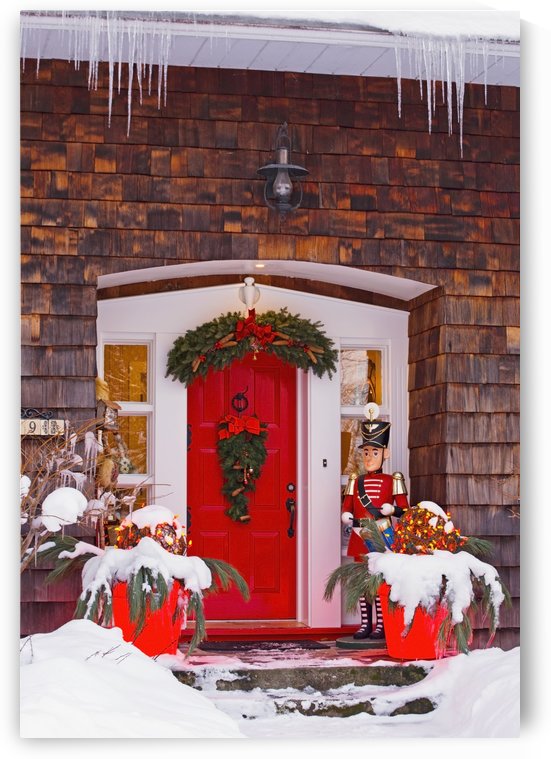 Christmas Decorations Around A Front Door; Knowlton, Quebec, Canada by PacificStock