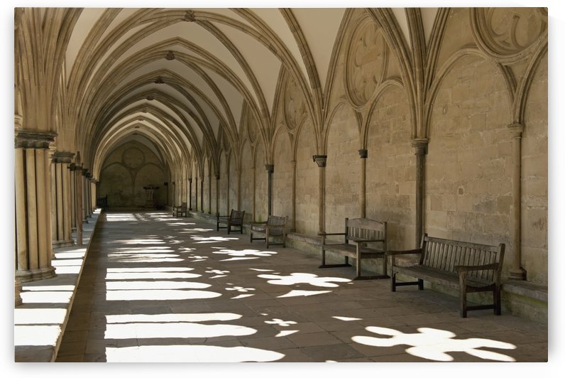 A covered corridor with benches and a dome ceiling;Salisbury england by PacificStock