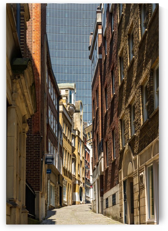 Lovat Lane in the City of London with skyscrapers filling sky by Steve Heap