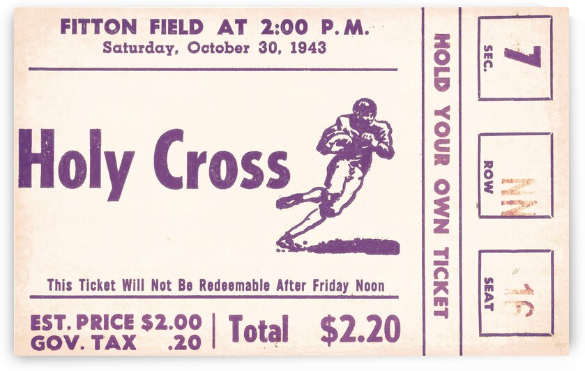 1943 Holy Cross Football Ticket Remix by Row One Brand