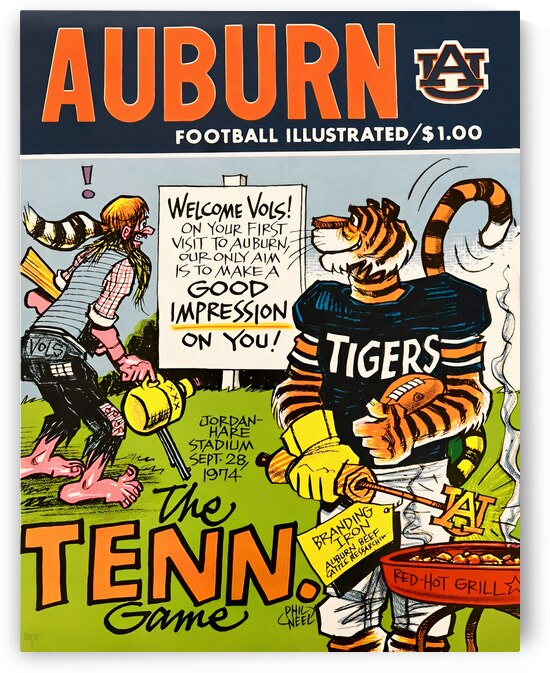 1974 Auburn Tigers Football Program Art by Phil Neel by Row One Brand