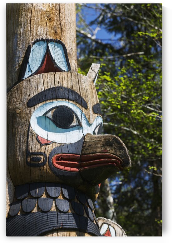 Detail of a raven figure carved into a totem pole, Totem Bight State Historical Park; Ketchikan, Alaska, United States of America by PacificStock