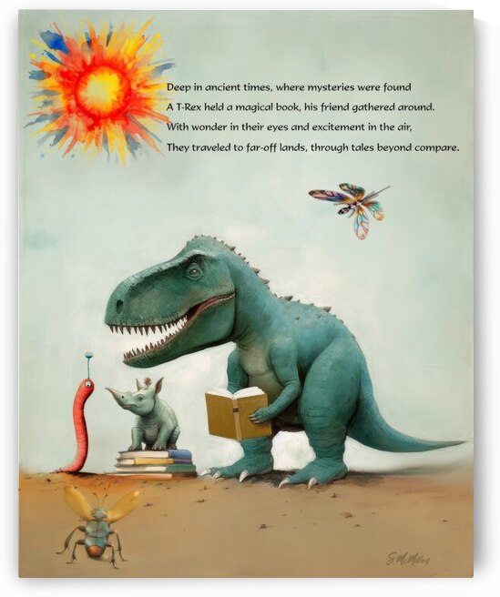 T Rex Reading to Friends by Susanne McMillan Art